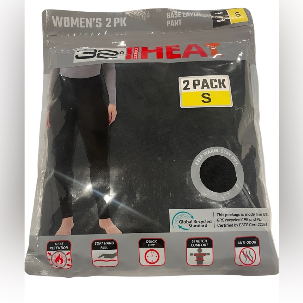 32 Degrees Black 2 Pack Performance Ultra Thermal Base Layer Leggings Sz(S)